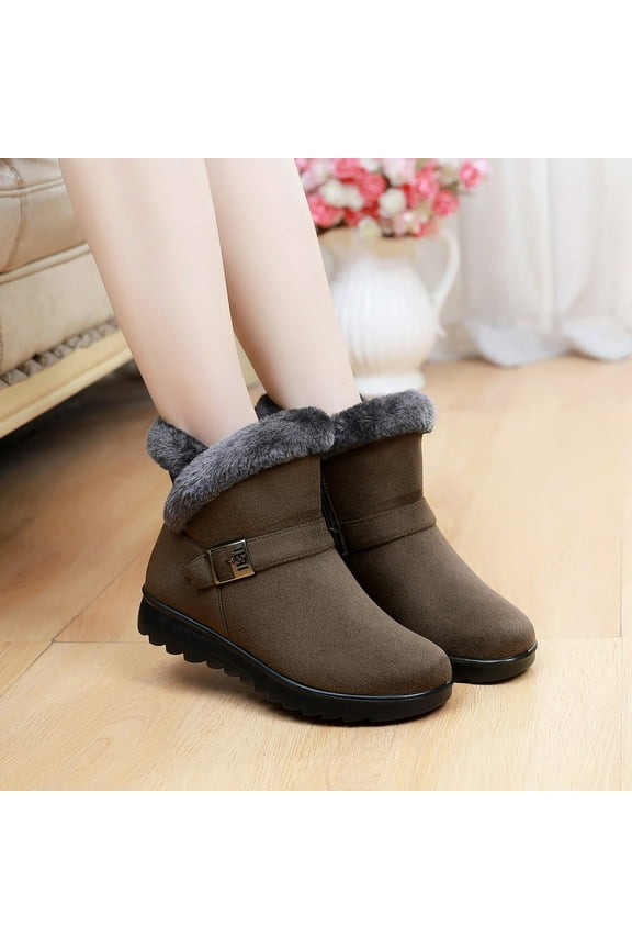 Winter Boots for Women Wide Short Ankle-High Chunky with Zipper Thermal Slip Resistant Oversized Army Green Shoes Size 37