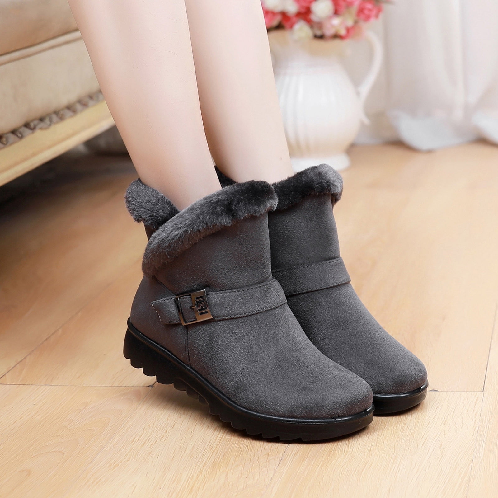 Women's Thick-Soled Winter Snow Boots – Faux Suede Ankle Boots With Chunky Heel, Warm & Comfortable For Cold Weather - View #9
