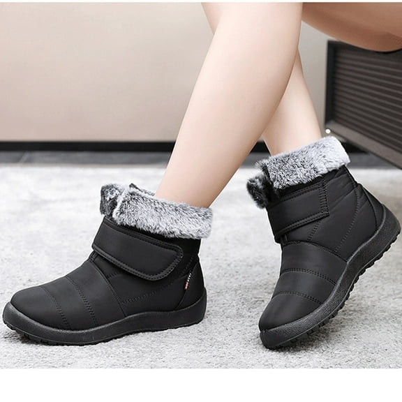 Wavsuf Winter Boots for Women Wide Mid Calf Waterproof Chunky Thermal with Fuzz Black Shoes Size 42