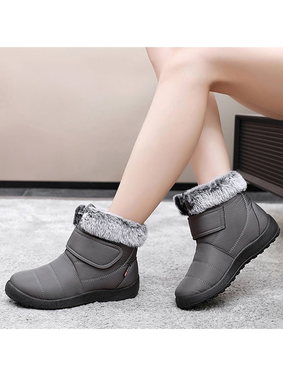 Winter Boots for Women Wide Mid Calf Waterproof Chunky Thermal with Fuzz Gray Shoes Size 35