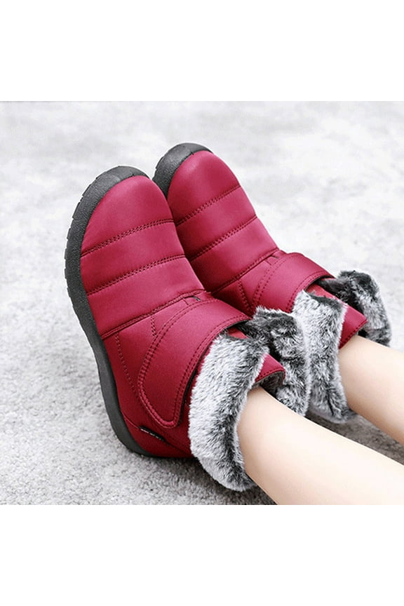 Winter Boots for Women Wide Waterproof Mid Calf Chunky Thermal with Fuzz Wine Shoes Size 38