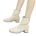 thumbnail image 1 of Wavsuf Winter Boots for Women Wide with Zipper Thermal Short Ankle-High Square Toe Low Heel White Shoes Size 42, 1 of 5