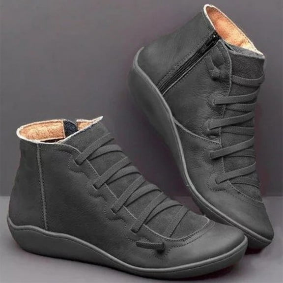 Wavsuf Winter Boots for Women on Flat Fashion Short Ankle-High Gray Shoes Size 37