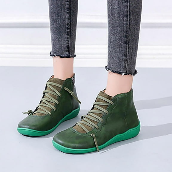 Wavsuf Winter Boots for Women on Flat Fashion Short Ankle-High Green Shoes Size 39