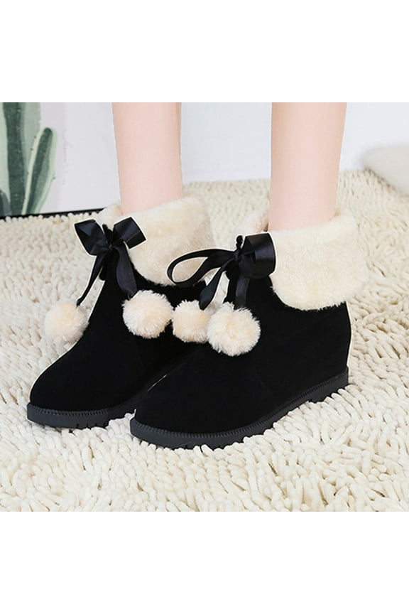 Winter Boots for Women on Thermal with Fuzz Flock Mid Calf Square Toe Black Shoes Size 40