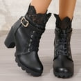 thumbnail image 1 of Wavsuf Winter Boots for Women on with High Heel Fashion Lace Up Lace Oversized Short Ankle-High Black Shoes Size 42, 1 of 6