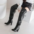 thumbnail image 1 of Wavsuf Winter Boots for Women on with High Heel Knee High Fashion Tie Hip Black Shoes Size 38, 1 of 9