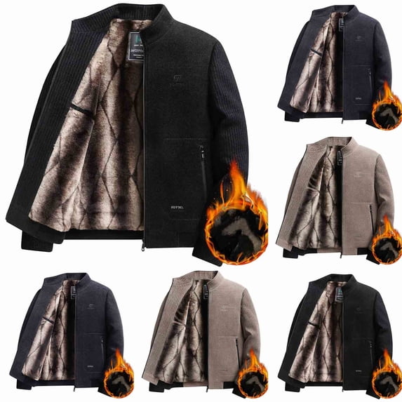 Wavsuf Winter Fleece Jacket Mens Jackets Heavyweight for Men Coat Khaki Size 3XL