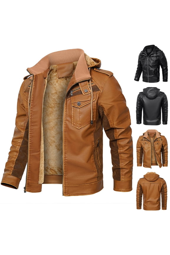 Winter Leather Jacket Mens Jackets Heavyweight for Men Coat Black Size 2XL