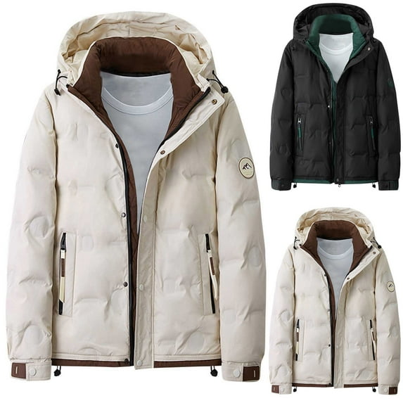 Wavsuf Winter Puffer Jacket Mens Jackets Massive for Men Windbreaker Beige Size XL