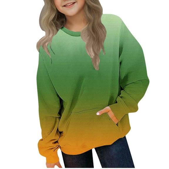 Wavsuf Winter Pullover for Kids Girls Printed Sweatshirts Motion Casual Crew Neck Hoodless Sweatshirt Orange Size 10 Years