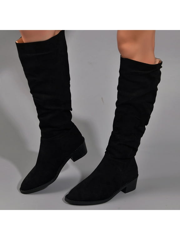 Womens Dress Shoes Knee High with Fuzz Winter Black Boots Size 40