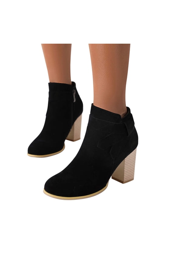 Womens Dress Shoes Winter Short Ankle-High Vintage with High Heel Black Boots Size 35