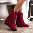 thumbnail image 1 of Wavsuf Womens Dress Shoes Wide Width Fringes Short Ankle-High Flock Low Heel Winter Red Boots Size 37, 1 of 5