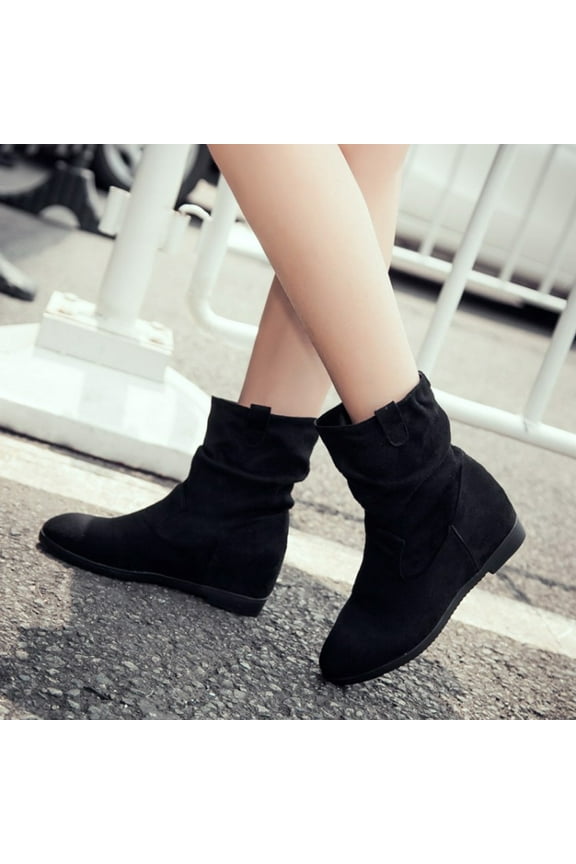 Womens Dress Shoes Wide Width Short Ankle-High Flock Round Toe Black Boots Size 41