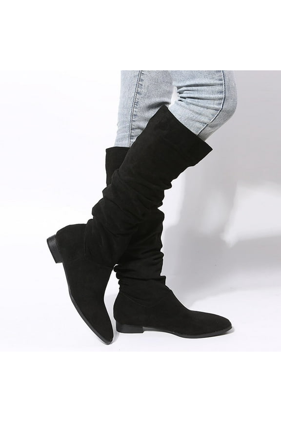 Womens Dress Shoes Wide Width Winter Low Heel Flock Mid Calf Oversized Black Boots Size 40