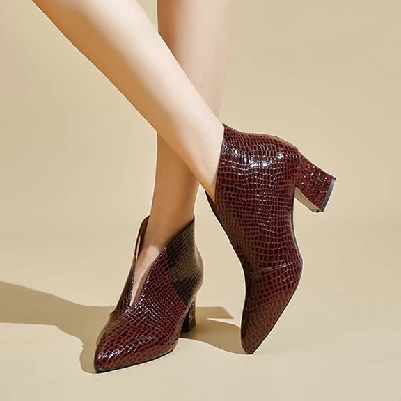 Wavsuf Womens Shoes Winter Short Ankle-High with High Heel Red Boots Size 37