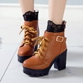 thumbnail image 1 of Wavsuf Womens Shoes Winter with High Heel Lace Short Ankle-High Brown Boots Size 35, 1 of 7