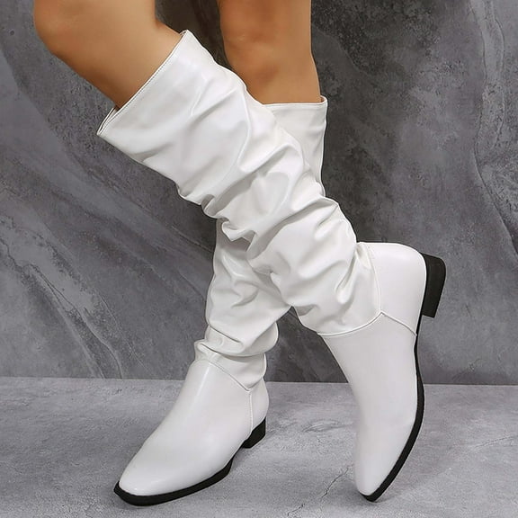 Wavsuf Womens Shoes Wide Width Knee High Winter Low Heel White Boots Size 40