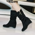 thumbnail image 1 of Wavsuf Work Boots for Women Soft Toe Mid Calf Flock Round Toe Black Shoes Size 42, 1 of 9
