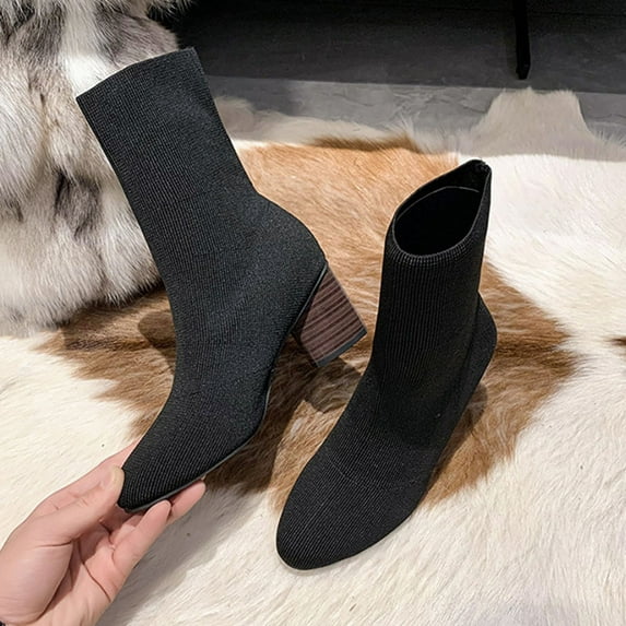Wavsuf Work Boots for Women Soft Toe Mid Calf Oversized Winter Black Shoes Size 40