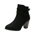 thumbnail image 1 of Wavsuf Work Boots for Women Soft Toe Mid Calf Winter with Fuzz Vintage Low Heel Black Shoes Size 37, 1 of 4