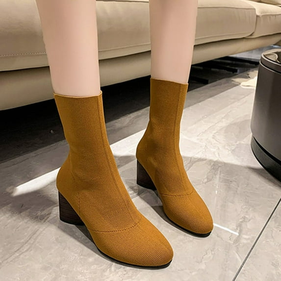 Wavsuf Work Boots for Women Soft Toe Winter Oversized Mid Calf Brown Shoes Size 42