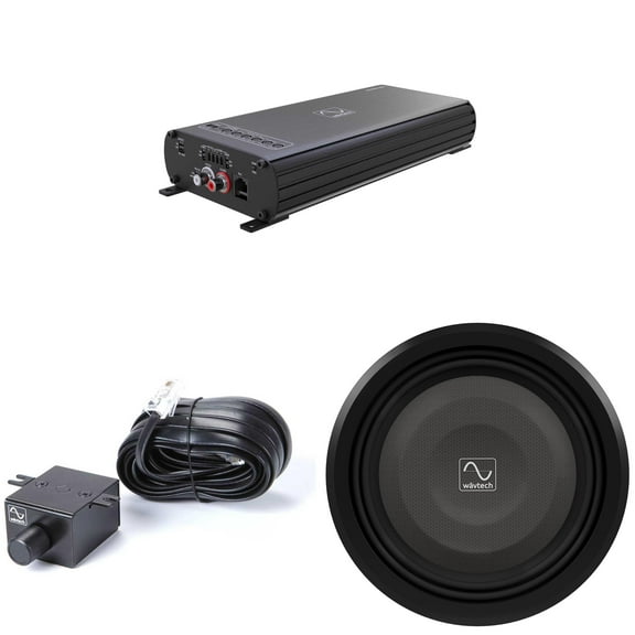 Wavtech thinPRO12-2 750 Watt 12" Shallow Subwoofer 2 ohm, Wavtech link500.1mini - 500 Watt Mono Amplifier, and Wavtech linkRC - Remote level control (RLC) for linkDQ