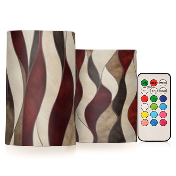 Wavy Abstract Texture Flickering Flameless Candles Battery Operated with Remote Timer LED Pillar Candles Set of 2