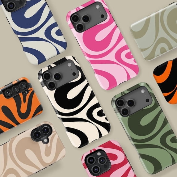 Wavy Abstract Tough Phone Case, Modern Geometric Art Dual Layer Shock ...