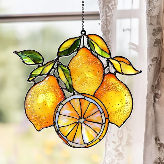 Wavy Acrylic Lemon Branch Suncatcher, Faux Wavy Acrylic Yellow Lemon Window Decor, Summer Nature-Inspired Gift for Mom, Housewarming Gift