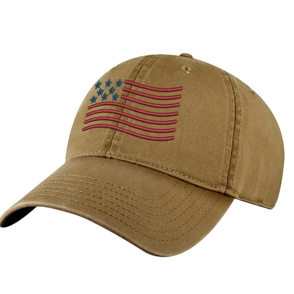 Wavy American Flag Hat - Patriotic Ripple Design Baseball Cap - USA Dad Hat (CoyoteBrown)