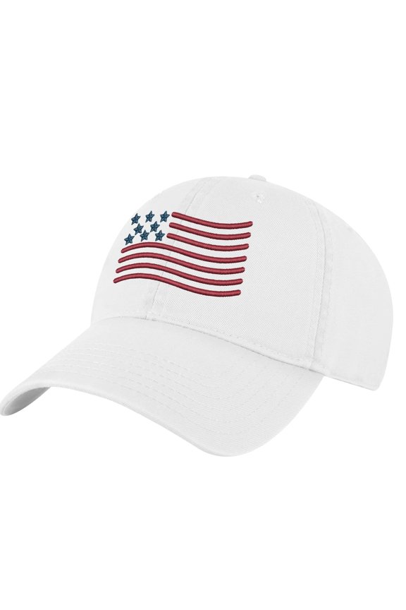 Wavy American Flag Hat - Patriotic Ripple Design Baseball Cap - USA Dad Hat (White)