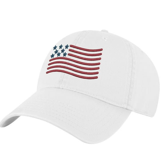 Wavy American Flag Hat - Patriotic Ripple Design Baseball Cap - USA Dad Hat (White)