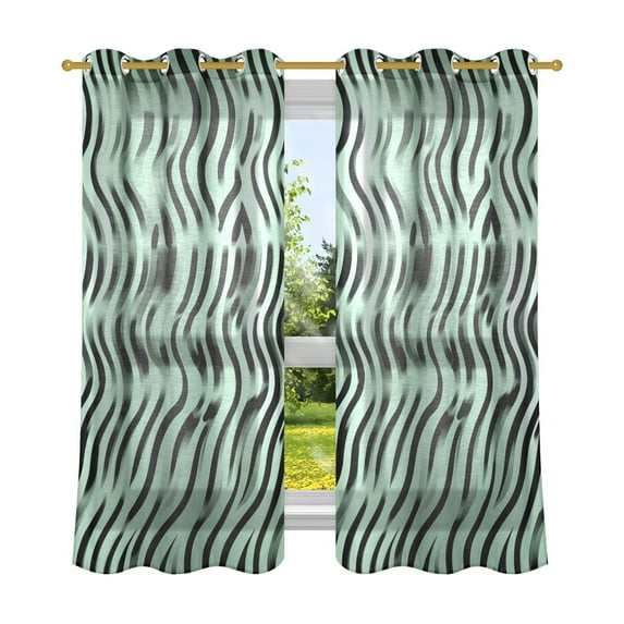 Wavy Black and Green Pattern Breathable Sheer Curtains 63x52in Soft Light Filtering, UV Protection and Thermal Insulation