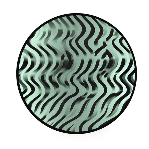 Wavy Black and Green Pattern Memory Foam Bath Mat 36" Absorbent Rug with Non Slip Base and 4 Bonus Pads