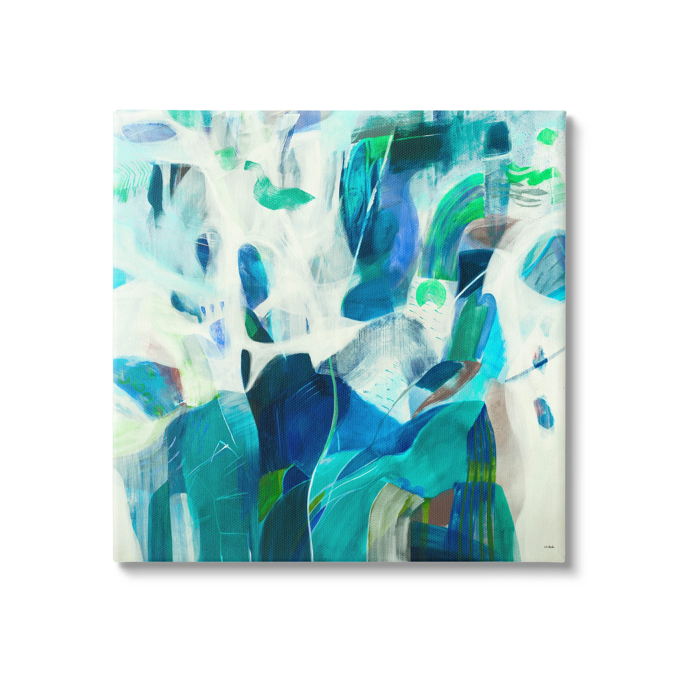 Wavy Blue Abstract Forms Abstract Painting Gallery Wrapped Canvas Print Wall Art