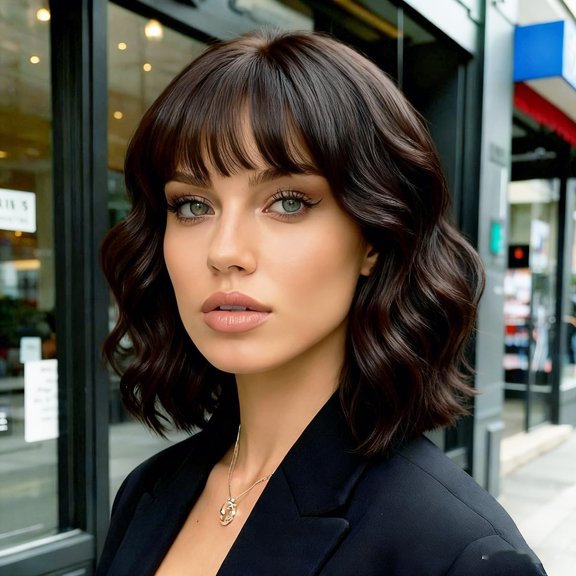 Wavy Bob Wig with Arched Bangs for Women, Party and Costume Styling, Special Event Styling, hair styling design for party and costume styling and special event styling with a wearable finish