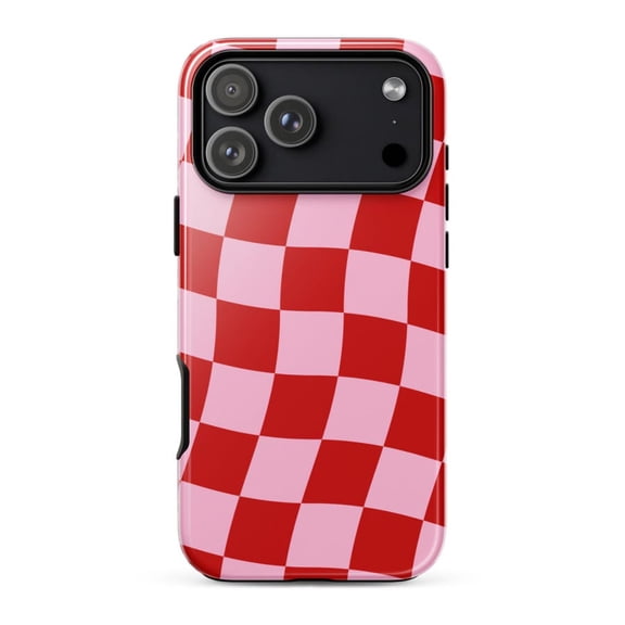 Wavy Check Pink Red Retro Case for iPhone 11 12 13 14 15 16 17 Pro Max Plus