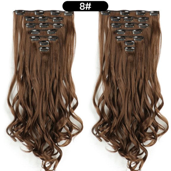 Wavy Clip In Hair Extensions Full Head Set, Synthetic Long Curly Clip On Hair Pieces 3 Natural Colors, Reusable Volume Length Hair Accessories for Women Daily Party Cosplay