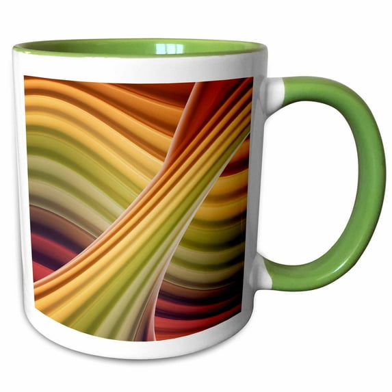 3drose, Wavy Colors with a Banner Across It in Red, Orange, Yellow, Green, 11oz Two-tone Green Mug