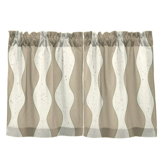 Wavy Cream Pattern 27"x36" Linen Look Cafe Curtain Set with Privacy and UV Protection
