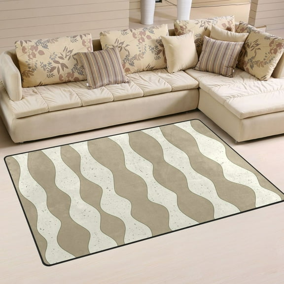 Wavy Cream Pattern Soft Polyester Area Rug 60''x39'', Non Slip, Memory Foam, Water Absorbent