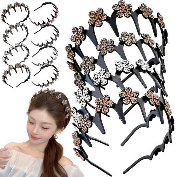 Wavy Crystal Butterfly Headband, Sparkling Non-Slip Wave Hair Band with Teeth, Lightweight Feminine Hair Accessory for Wedding & Daily Wear(4PCS)
