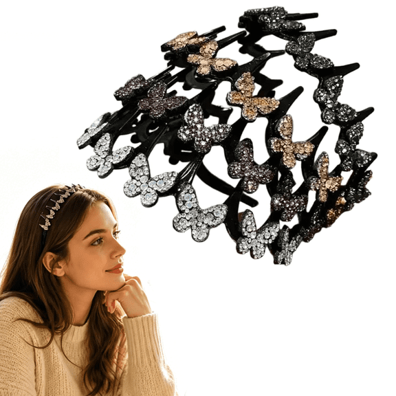 Wavy Crystal Headband Butterfly , Sparkly Hair Accessory for Daily Use