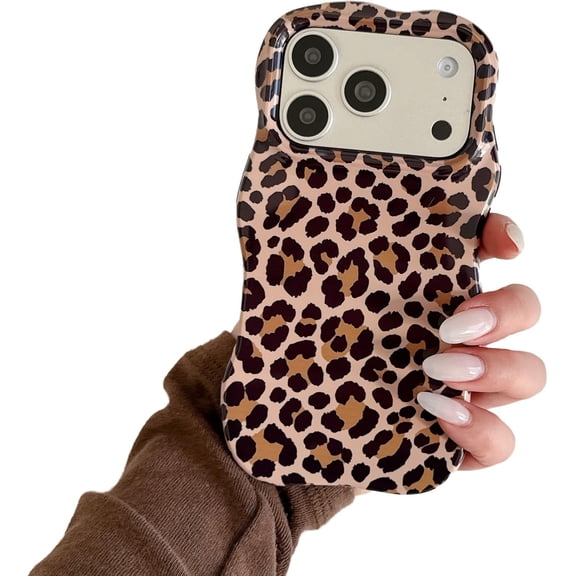 Wavy Edge Leopard Cheetah Phone Case for iPhone (iPhone 15 Pro Max,Brown)