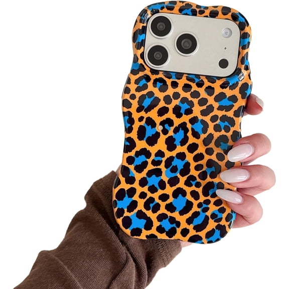 Wavy Edge Leopard Cheetah Phone Case for iPhone (iPhone 16 Pro,Orange)