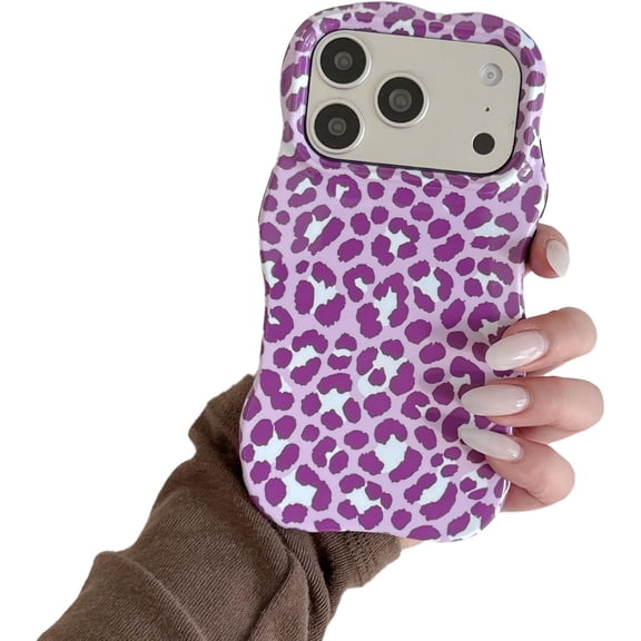 Wavy Edge Leopard Cheetah Phone Case for iPhone (iPhone 16 Pro,Purple)