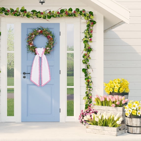 Wavy Edge Wreath Sash Light Pink 140x13cm – Polyester Ribbon for Front Door Bow Holiday Wedding Bridal Shower Decor