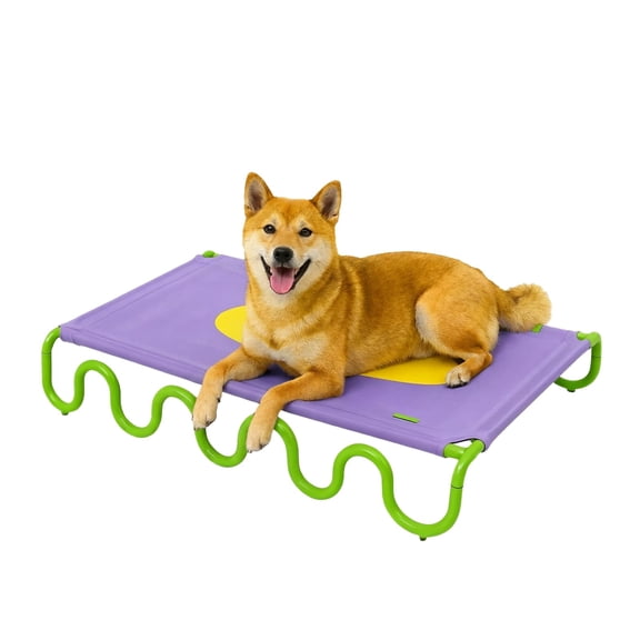 Wavy Elevated Pet Bed, Breathable Raised Dog Cat Cot, Steel Frame Durable Oxford Fabric, Resistant Cooling Furniture for Indoor Outdoor Patio Yard Garden Camping Travel Use, Purple